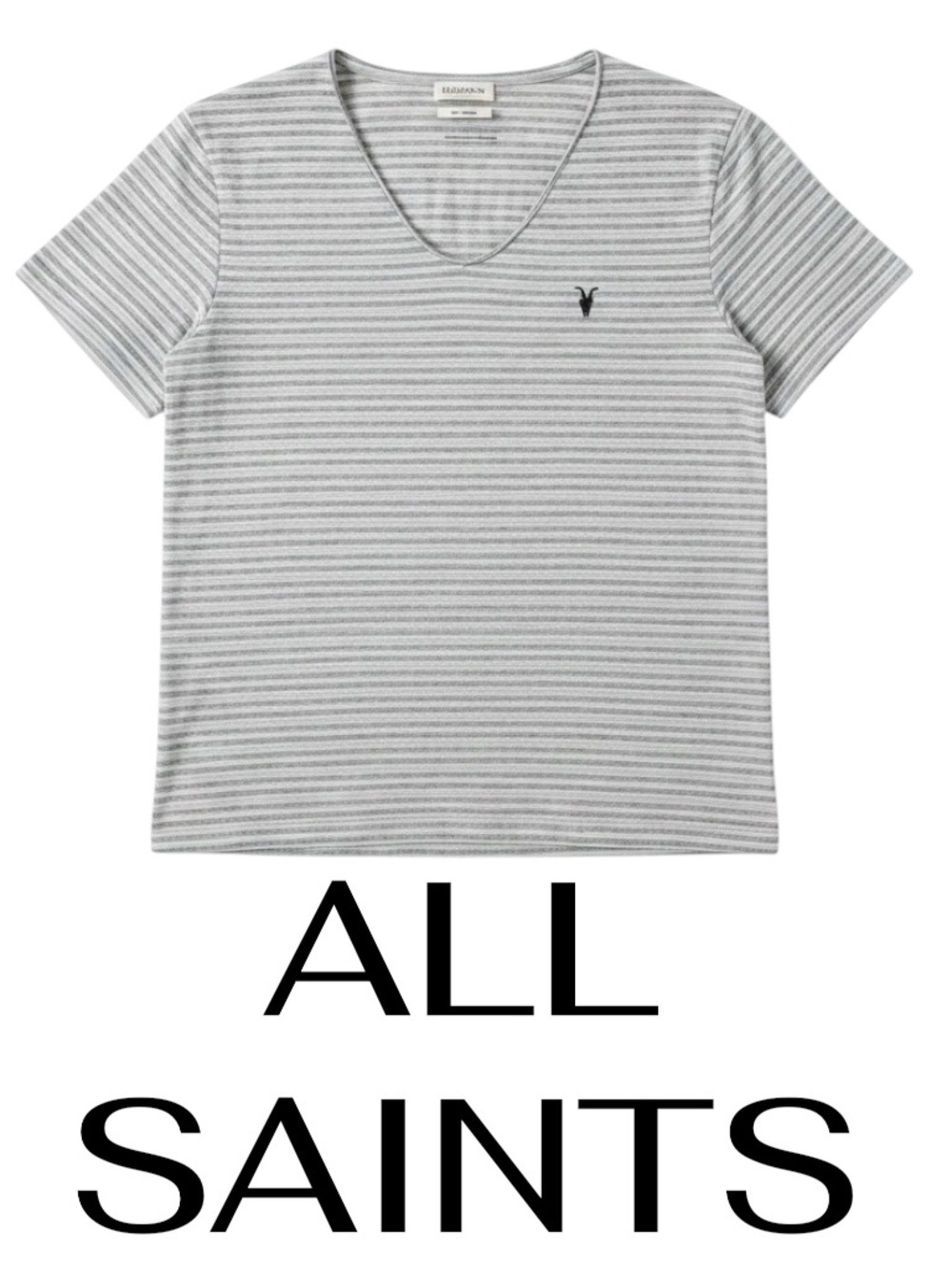 All Saints 💯 Cotton Gray Striped V-Neck Tee